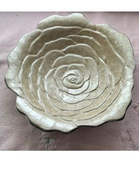 Julia Knight Rose Enameled Bowl 15" Cream White Gray Cream Serving Dish Display